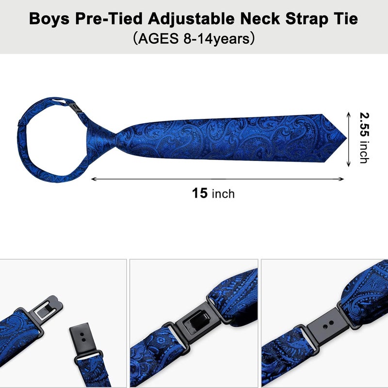 DiBanGu 2PCS Set for Father and Son Tie Silk Mens and Boys Adjustable Necktie & Pocket Square Cufflinks Kids Pre-tied Necktie - Image 5